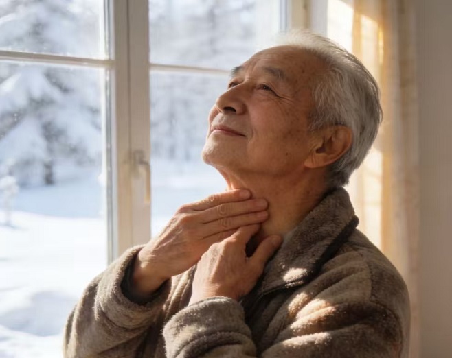 冬季喉咙痒得老想咳？泰和按跷3招，中老年人照着做，嗓子从早舒服到晚
